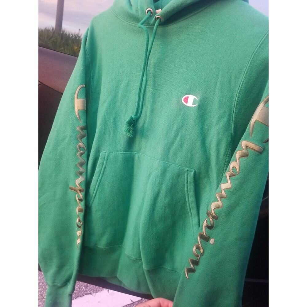 Champion Embroidered Reverse Weave Hoodie Sweatshirt Green Size Extra Small